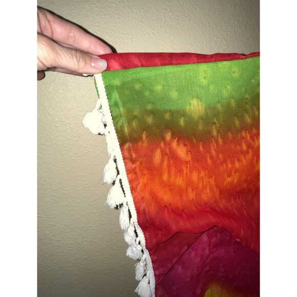 CYN Rainbow Kimono Cover Up Tunic Dress Artsy Boho Tassels Lace ONE SIZE - Picture 5 of 9